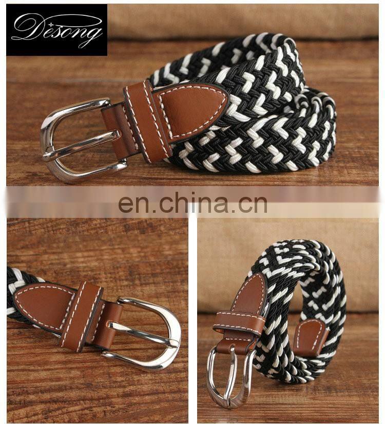 Hot sale fashion brown promotion overalls weave stretch belt with pin buckle