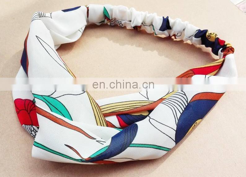 polyester printed elastic hair band hair accessories fashion printing headband for women