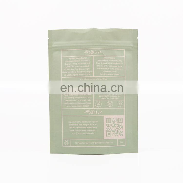 Customized Printed Resealable Food Grade Ziplock Doypack Moisture-proof Zipper Kraft Paper Bag Tea Bag with Tear Notch