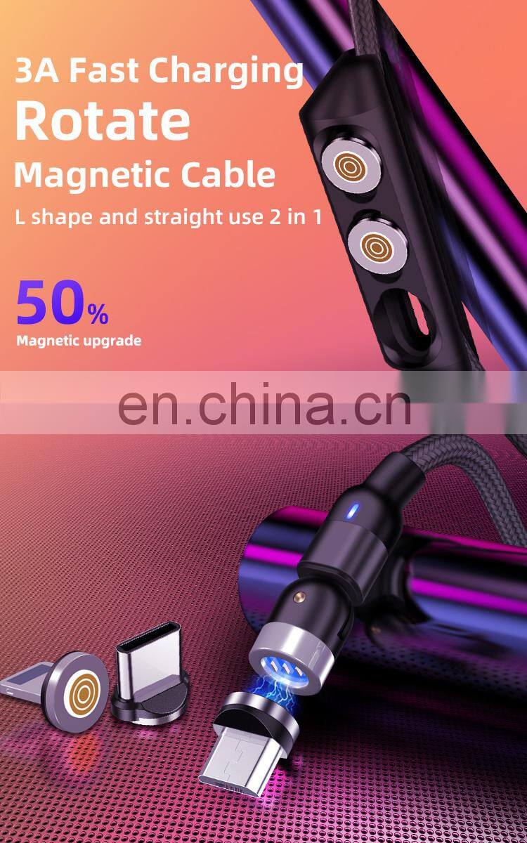 Magnetic charge cable 540 degree Free Rotating L-shape portable 3 In 1 phone charge usb cable