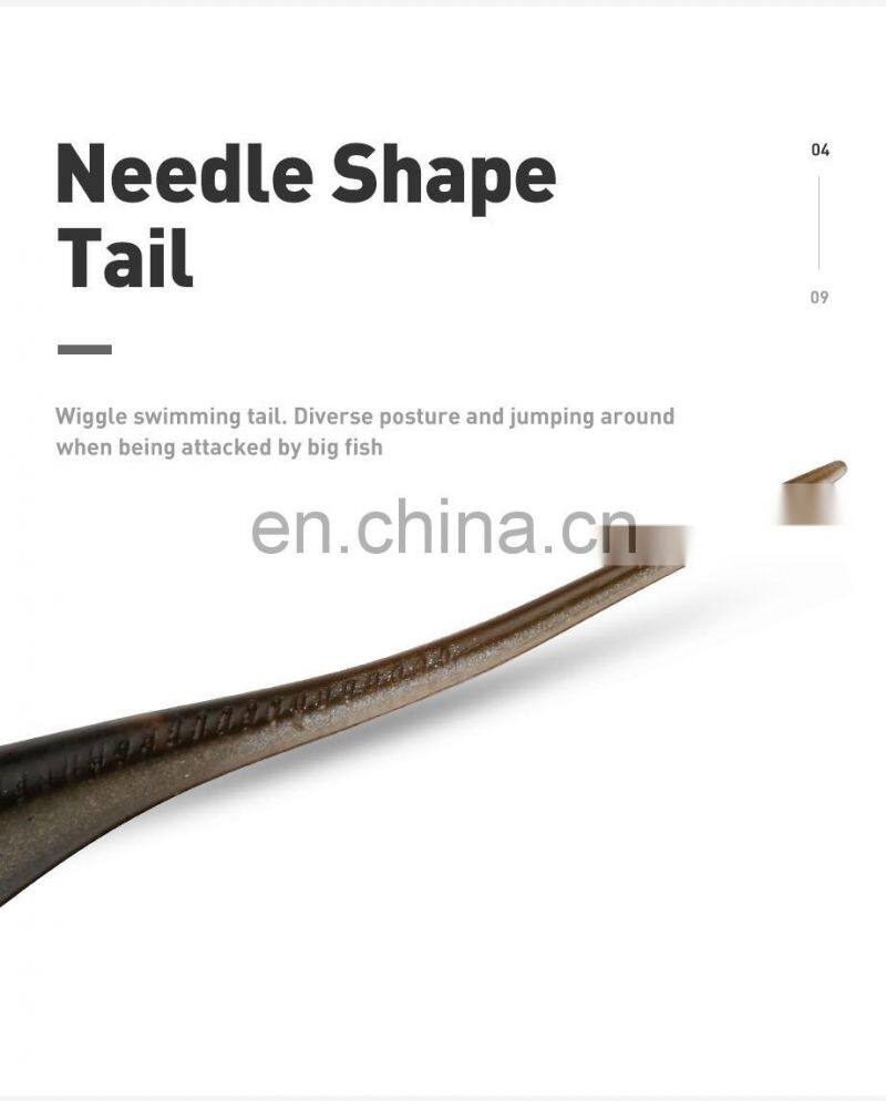 JOHNCOO Needle Shape Tail 80mm 2.5g Pvc Material Soft Bait Fishing Lures with Tongue 6pcs/bag