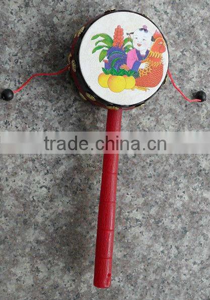 kids toy rattle drum, custom logo print hand drum, Chinese traditional tambourine
