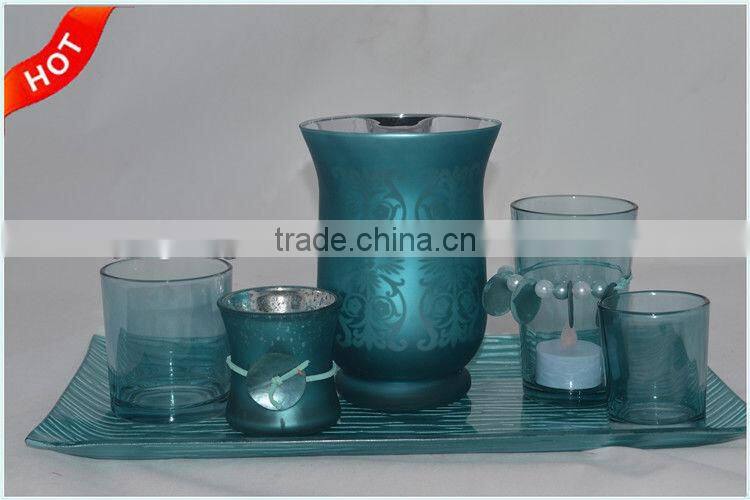 glass fireplace candle set