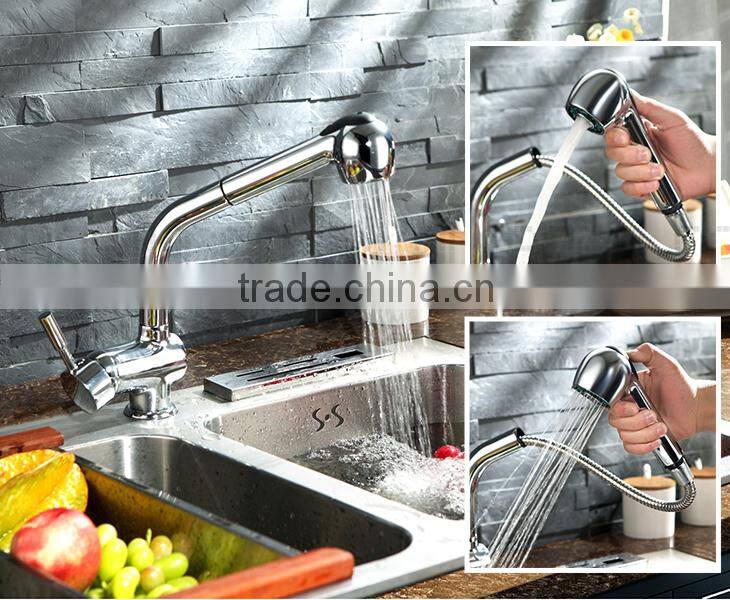 Custom Long Pull Out Handle Brass Mixer Faucets Kitchen Basin