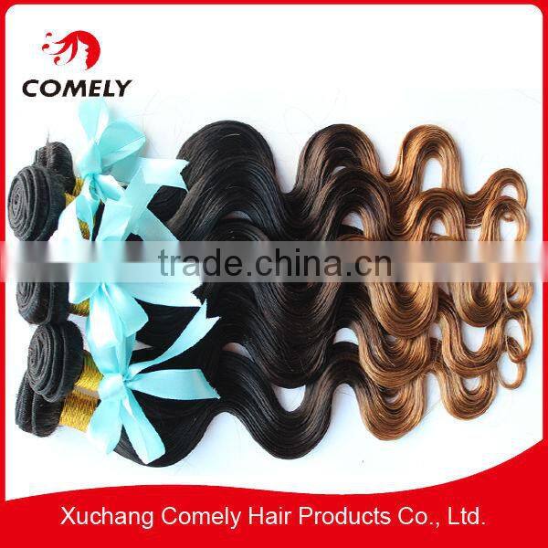 Cheap and high quality Ombre brazilian human hair extensions body wave 1B/4#/27# 12- 26inch colored three tone hair weave