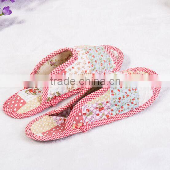 2015 Summer Fashion Slipper Shoes Custom Printed Cotton Quilting Fabric Woman Cotton Slipper