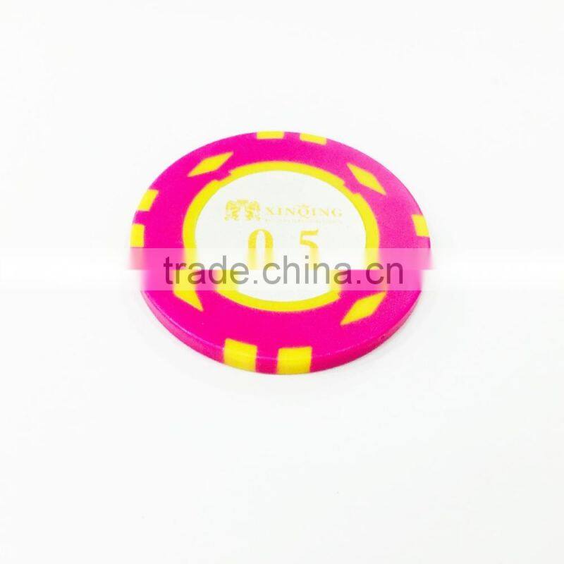 high quality plastic custom fluorescent poker chips with customized sticker