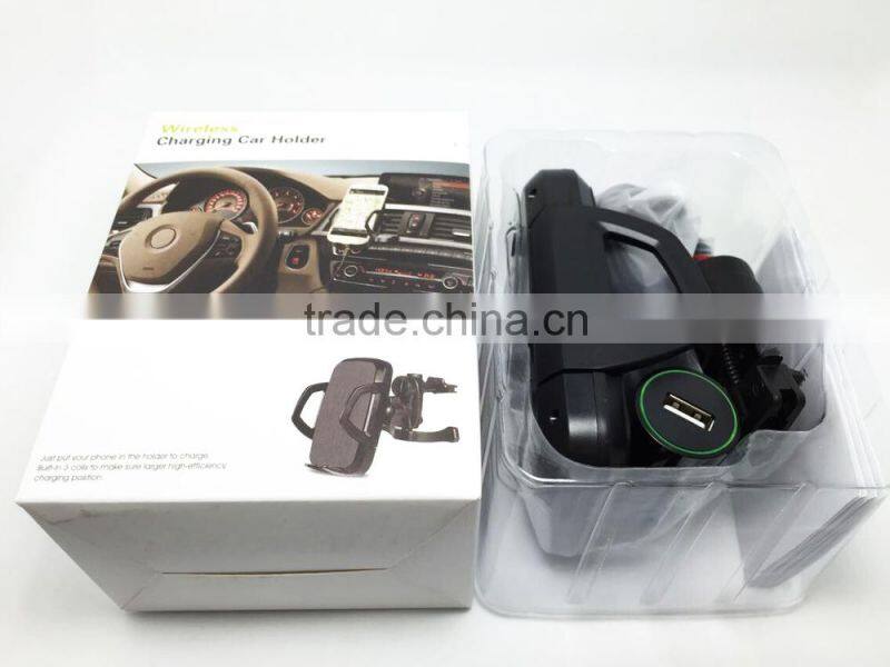 360 Degrees Rotating 3-coil Qi wireless Car Charger, Portable Car Battary Charger