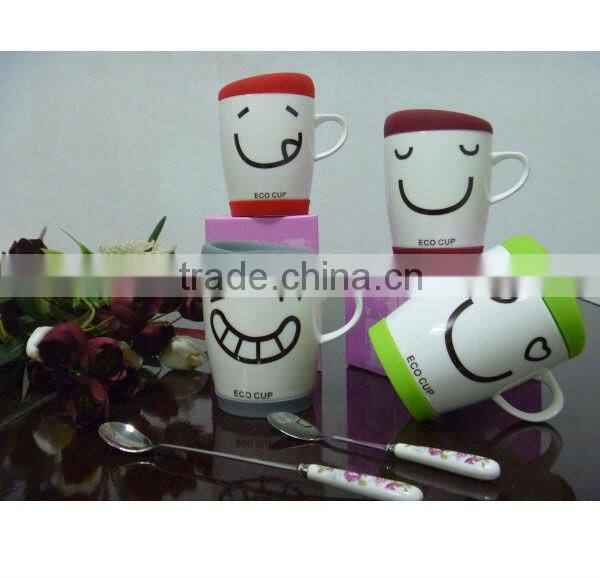 2012 newest porcelain coffee mug with silicon lid and bottom BY-SB2