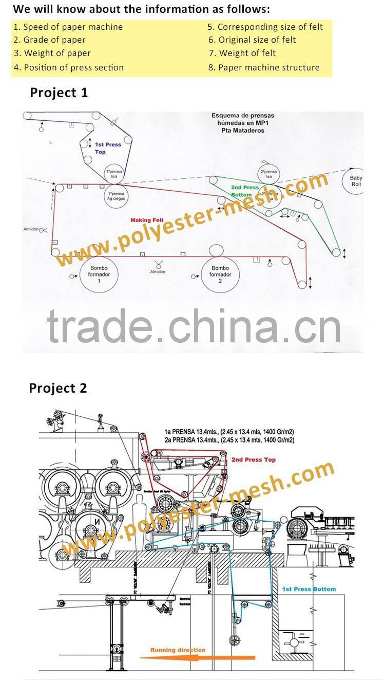 Paper mill felt seamed paper mill press felt