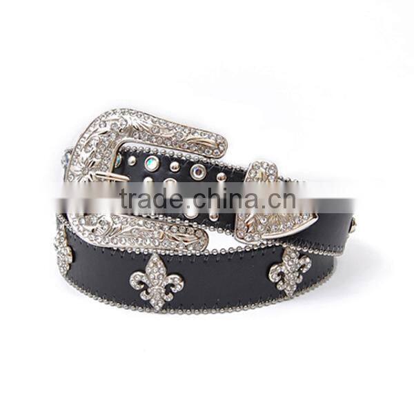 Wholesale Women's Fashion Trendy Rhinestone Fleur De Lis Belt