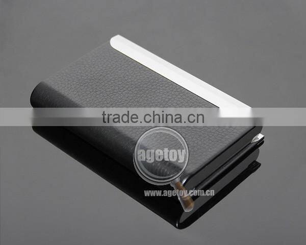 New Arrival High-Grade Magnetic Lock Stainless Steel Metal Black Leather Luxury Business Card Case