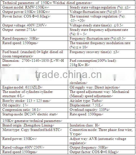diesel standly generator set 150Kw Weichai