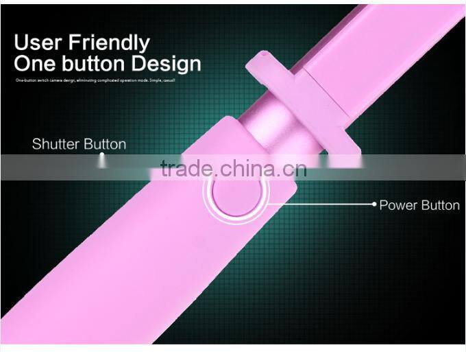 2016 mini selfie stick with bluetooth shutter button,Custom Handheld bluetooth selfie stick Monopod Stick