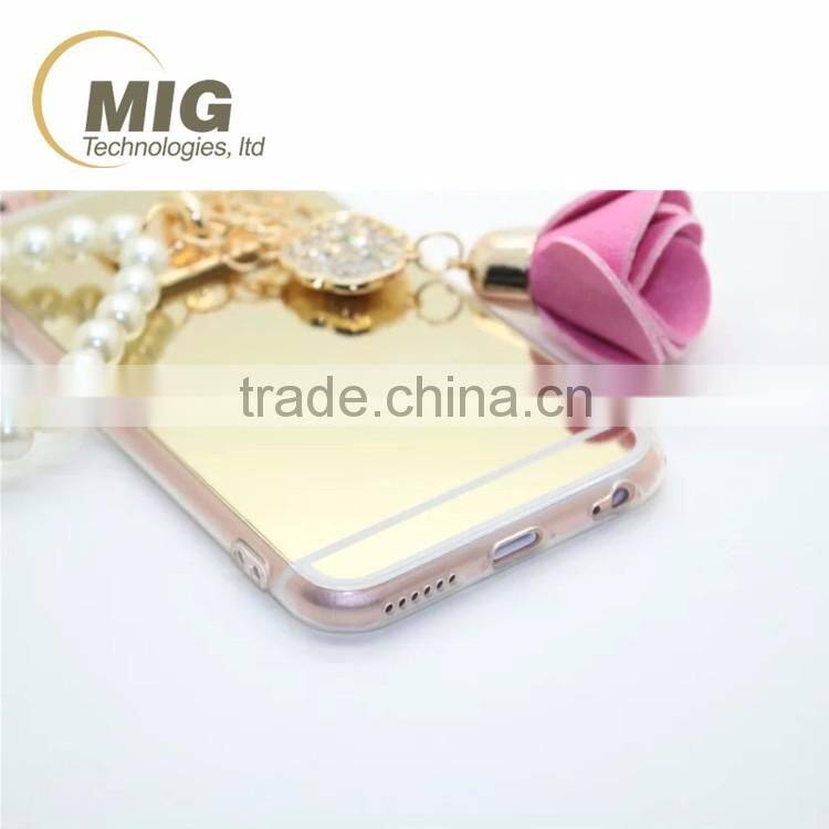 NEW transparent tpu and pc phone case For apple iphone 6S with ring and luxury pearl rose Mobile phone case For apple iphone 6
