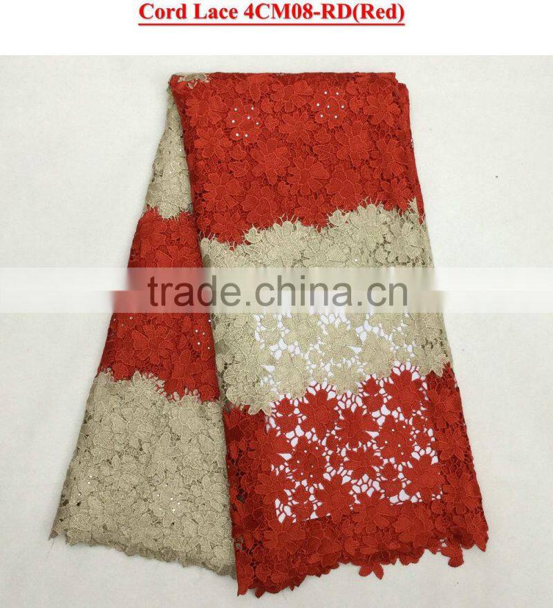 Afircan embroidery cord lace of silver guipure lace for wedding