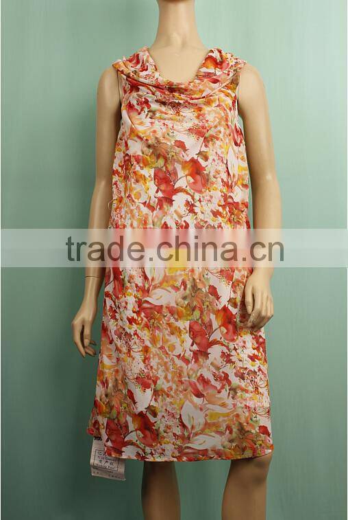 High quality printed floral chiffon ladies fancy dress sleeveless ladies fancy dress 3152FY2DR003