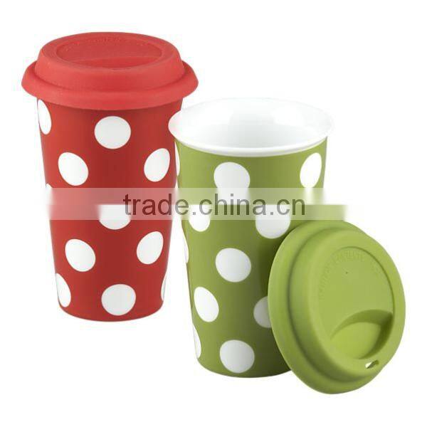 Hot Sale BPA Free 12oz Plastic Coffee Cup with silicone sleeve and lid