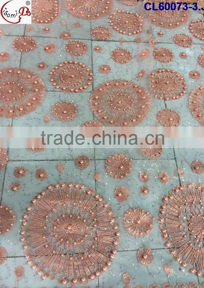CL60073 Wholesale price good quality net french lace with beads and stone