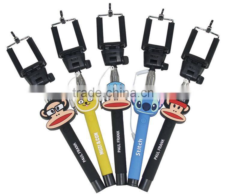 2015 Lastest Factory Wholesale Cute Cartoon Monopod Selfie Stick