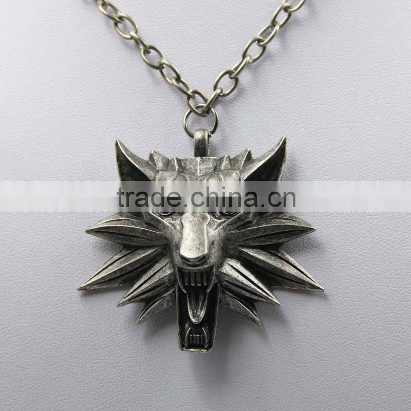 Hot Sale Game Retro Jewelry The Witcher 3 Wolf Head Pendant Necklace