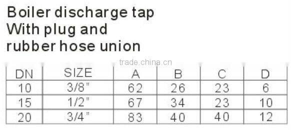 Boiler discharge tap with plug and rubber hose union