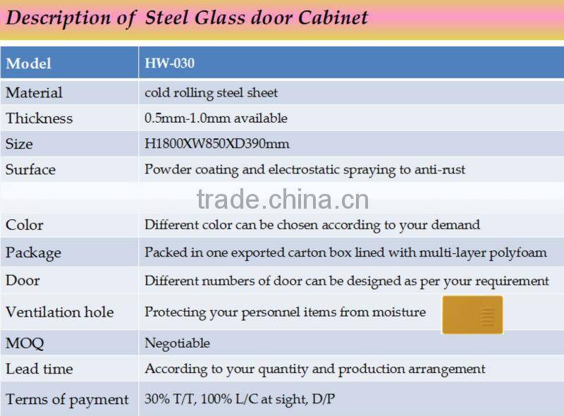 Steel / metal glass door filing cabinet for office