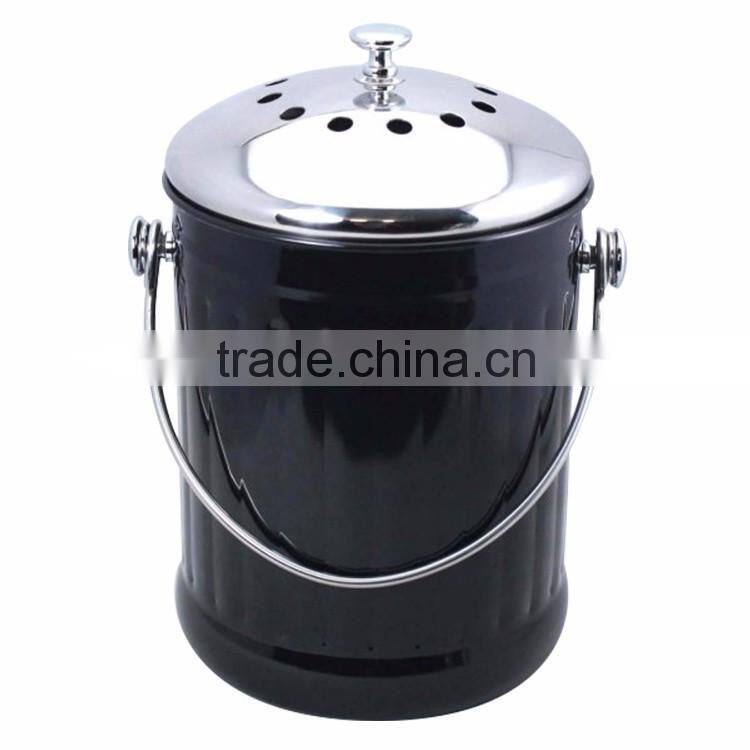 1.0 gallon colorful painting kitchen metal garbage waste bin With Stainless Steel Lid