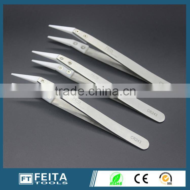 CR243 Stainless Steel Curved Ceramic Tip Tweezers for E-Cigarettes