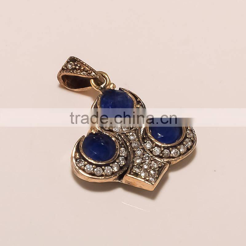 P0035-925 STERLING SILVER COPPER MOON DESIGNER SAPPHIRE CZ/AD FINE PENDANT 7.49