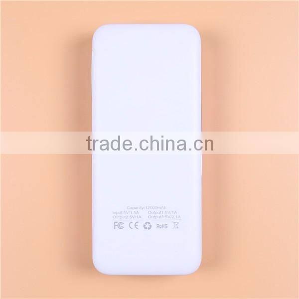 Factory Wholesale 12000mAh 3 USB Power Bank with Torch Light
