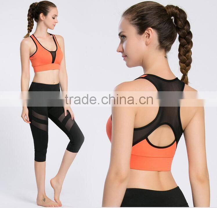 2016 New Design Fashion Mesh Sexy Sport Wear Yoga Bra With Removable Pads