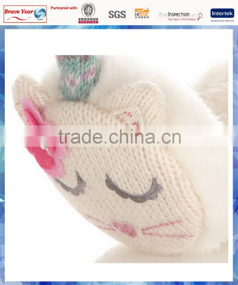 sleeping fairisle cat knitted animal earmuffs with 3D butterfly cosage