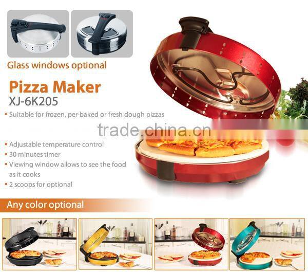 XJ-6K205 rotating plate enable equal heating ,stainless steel housing 1200w 30 minutes timer electric pizza maker