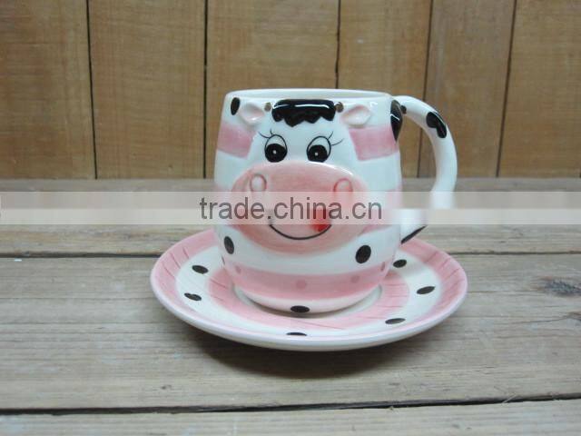 ceramic cute cow 5pcs condiment set salt and pepper shaker with oil and vinegar bottle set with wood