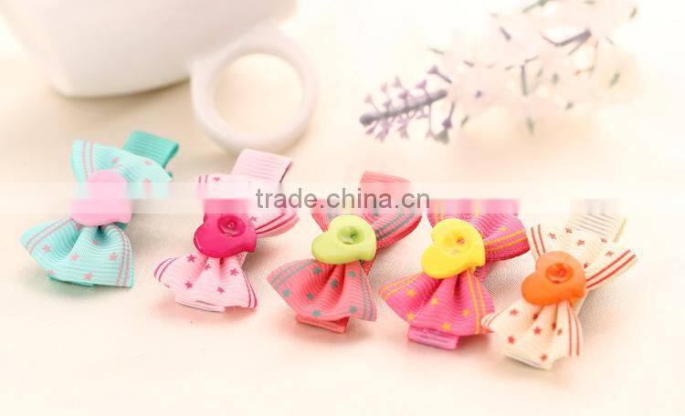 new style with sweet heart button multi color Boutique grosgrain hair clip fancy hailgrips