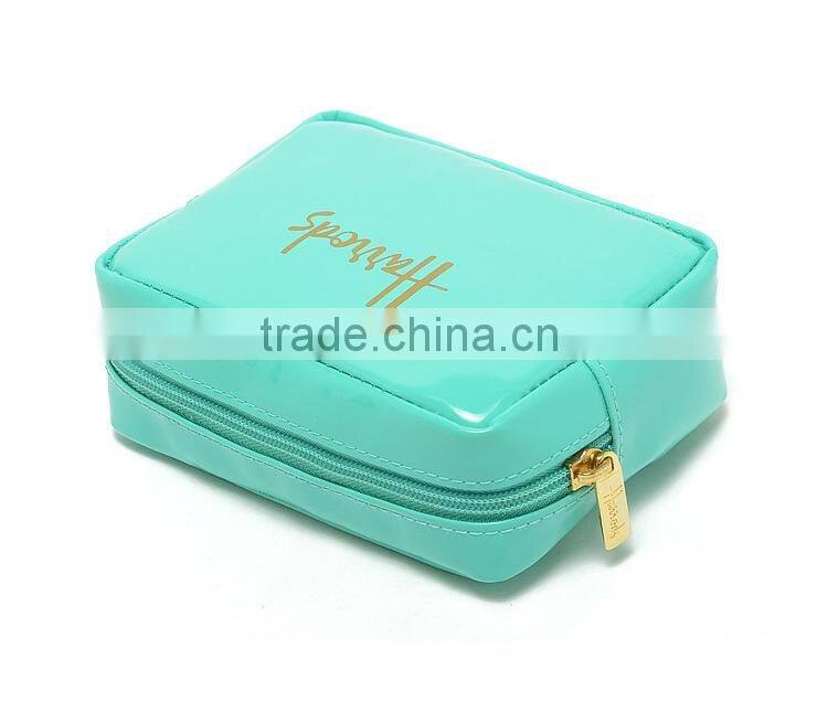 Mint green mirror leather toiletry bag,make up pouch,cosmetic bag