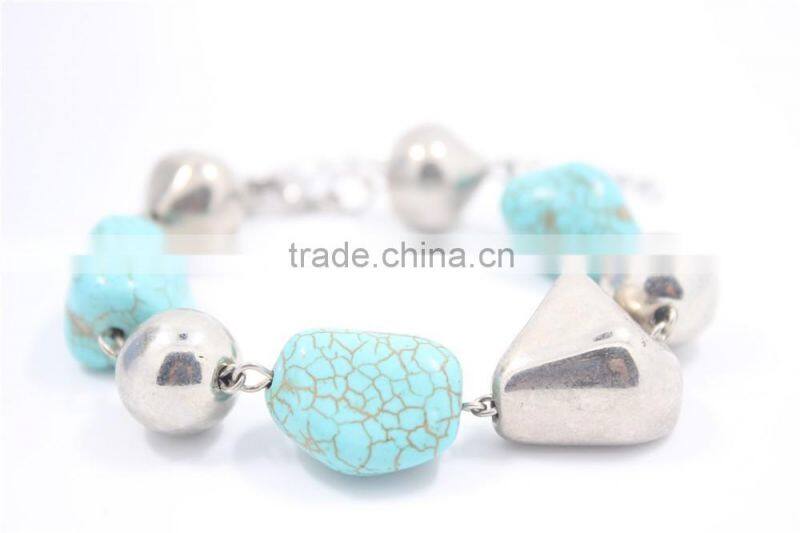 Chunky Natural Turquoise Stone Beads Bracelet Smooth Funk CCB Beaded Bracelet For 2016 Fashion Jewelry