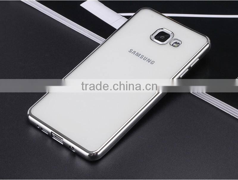 Electroplated Gold edge borders Chrome Soft TPU Phone Case for Samsung A5100 A7100 Transparent Clear Cover