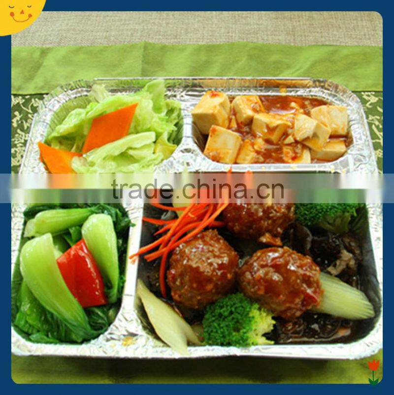 Disposable 4- compartment aluminium foil box for food packaging