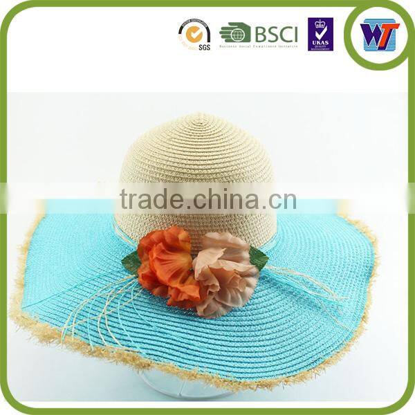 High quality straw hat, ladies fedora beach hat cap with flowers