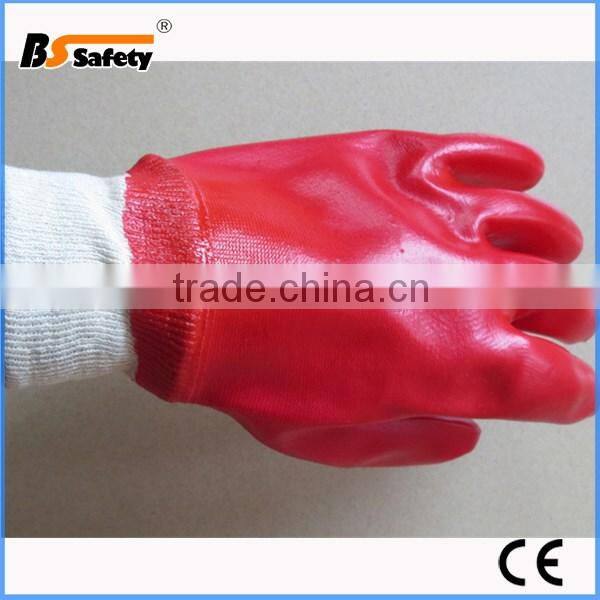 BSSAFETY Red PVC fully dipped waterproof anti-cut hand protection working gloves