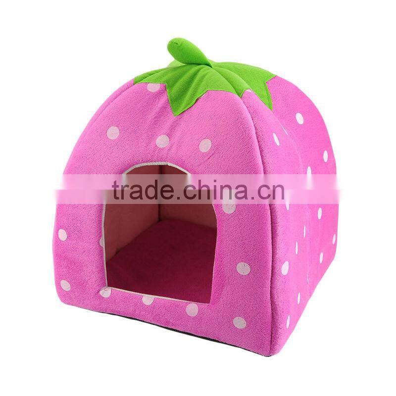 New Arrival Foldable Strawberry Shape Sponge Pet House dog Bed Cute Pink L