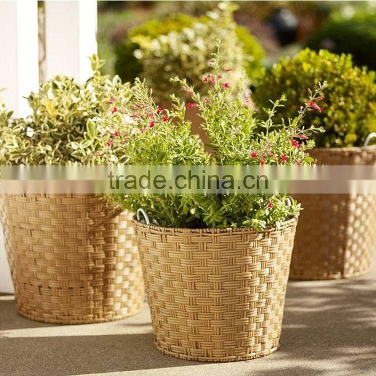 S&D New products outdoor rattan wicker round patio garden planter pot rattan large size plastic flower pot