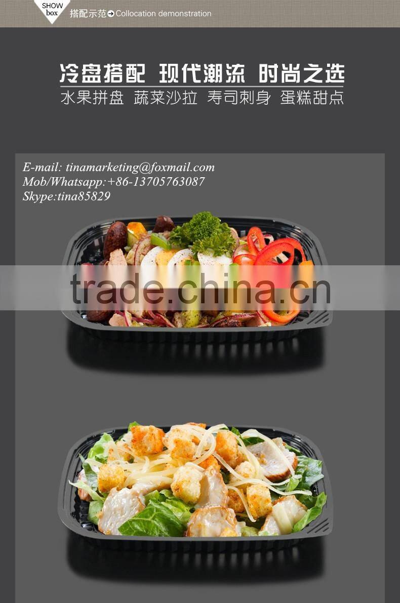 PS Black Base BOPS Clear Lid Plastic Take Out Food Container Box for Sushi,Salad,Fruit,Vegetable,Dessert,Cold dish Packaging