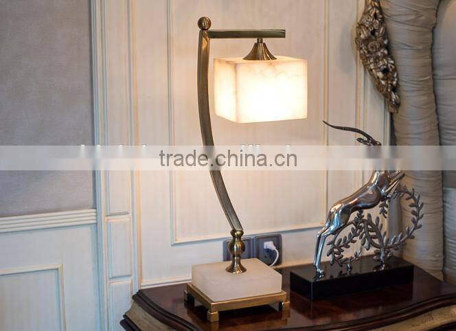 Square shape pendant design imported white jade body metal matching living room table lamp