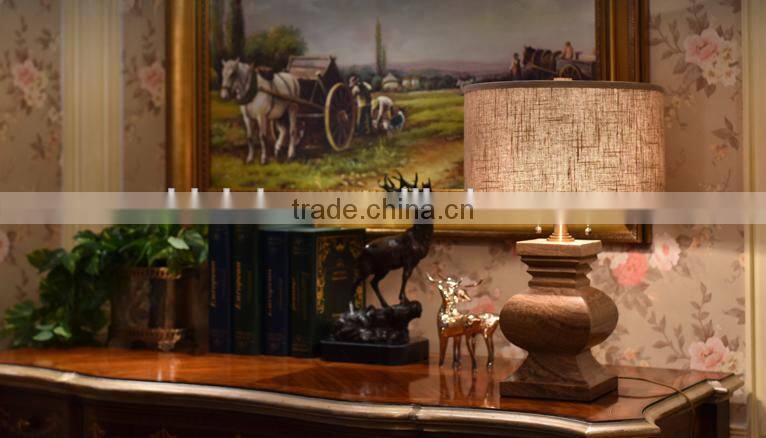 Imported marble carving lampbody fabric lampshade bedroom table lamp