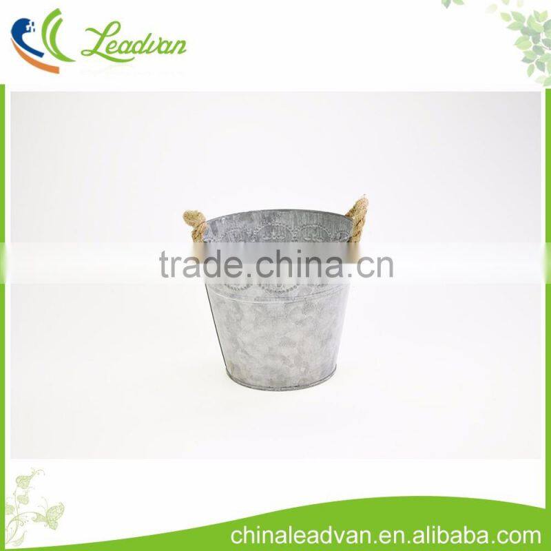 garden deco round metal hanging galvanized bucket