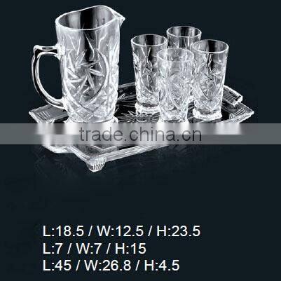 Top quality clear glass pitcher with 6 stemmed glasses