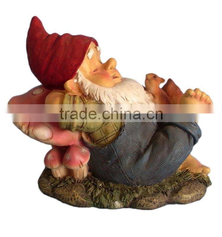 Popular cute resin gnome/elf/dwarf garden statues with mushroom